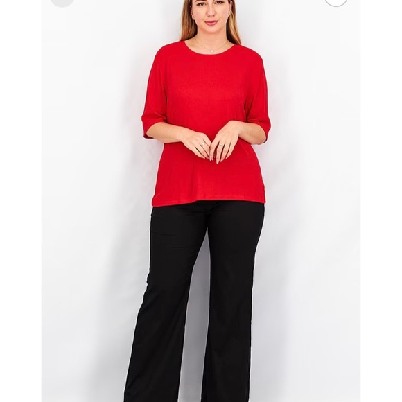 J JILL COTTON BLEND TUNIC TOP BOAT NECK 3X LIPSTICK RED 3/4 SLEEVE MINIMALIST - Picture 1 of 8